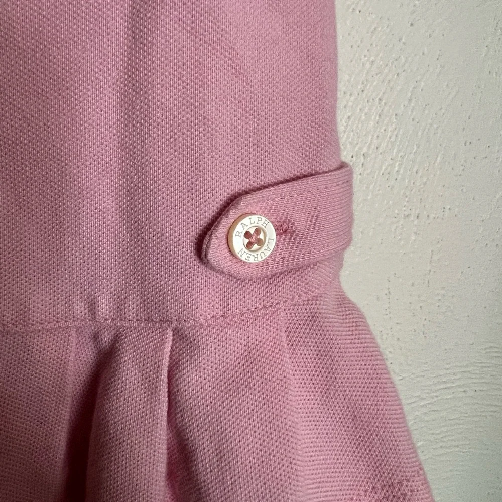 RALPH LAUREN Classic Long Sleeve Ruffle Drop Waist Polo Dress Pink Baby Girl 6mo